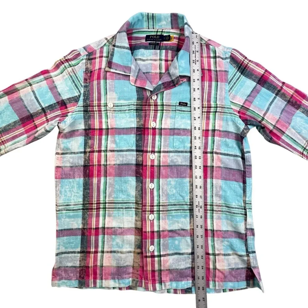 Polo Ralph Lauren Flannel Shirt Mens Small Loop Collar Plaid Chest Pockets